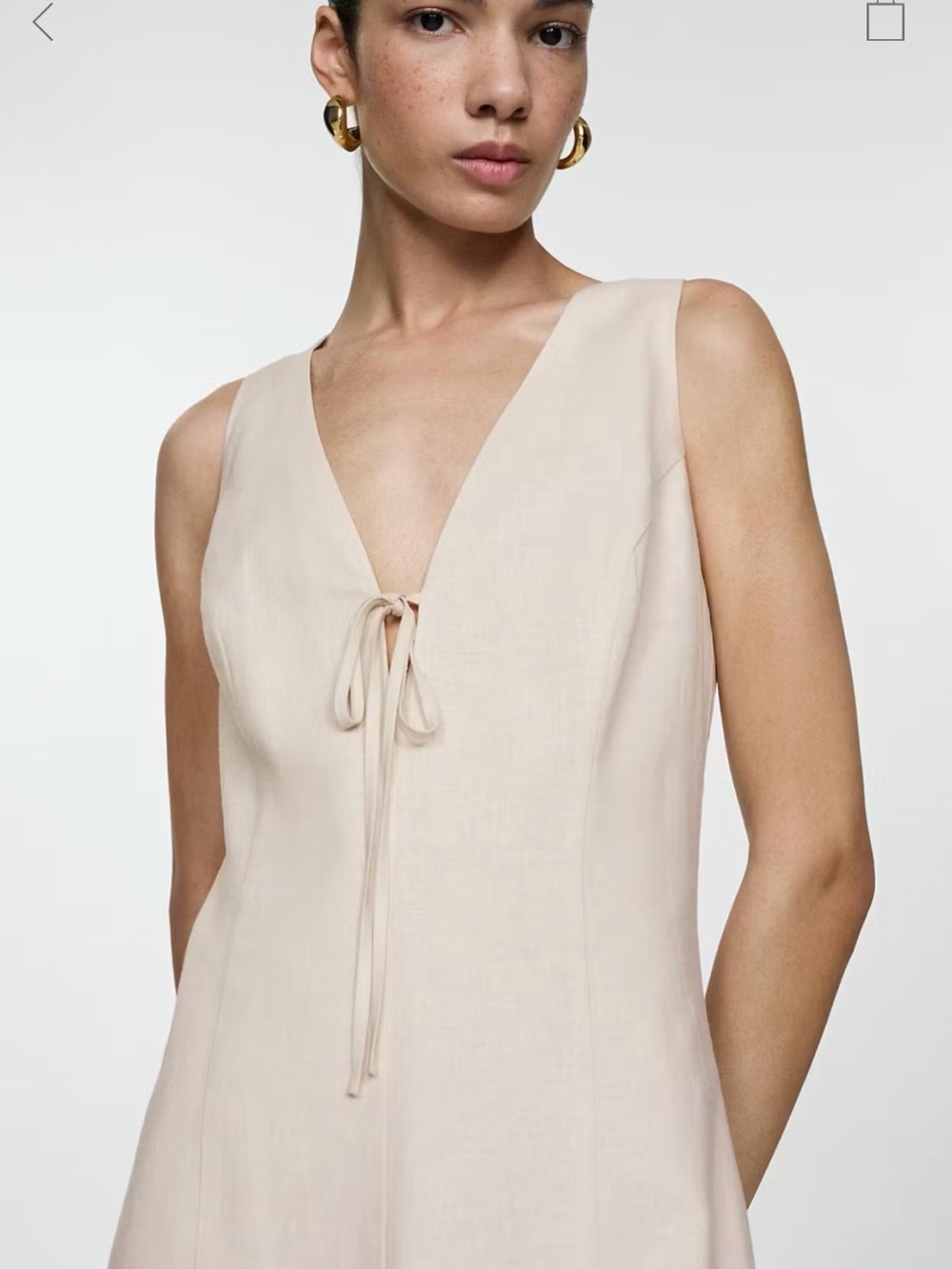 Mango Beige Tie-Front Mini Dress - Picture 2 of 4